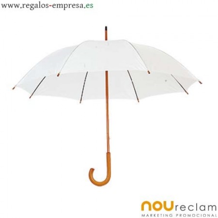 Paraguas de poliester blanco 105 cm de diametro mango suave de madera  apertura manual cierre con velcro