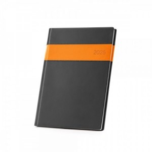  Agendas personalizadas para publicidad de color negro contrastadas con franja a color color Naranja